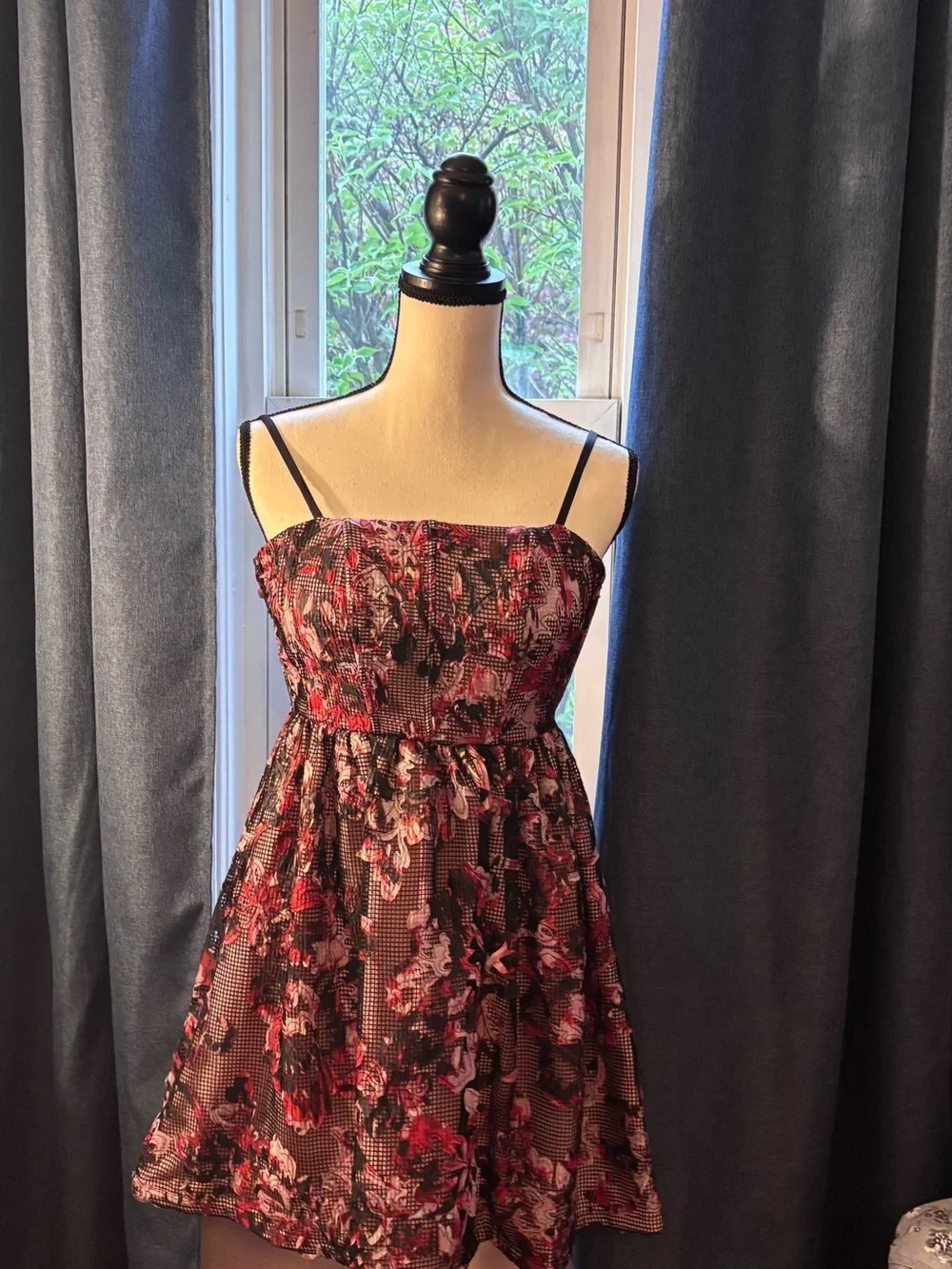 *NWT* Y2K Violet Kay Red and Black Floral Mini Dress with Spaghetti Straps